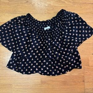 Flynn Skye Black Ditsy Floral Whimsigoth Grunge Preppy Boho Ruffled Crop Top M